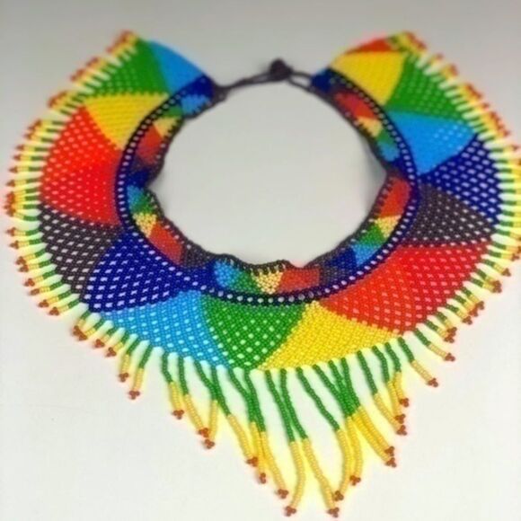 Colorful Handmade beaded collar necklace - Picture 2 of 4